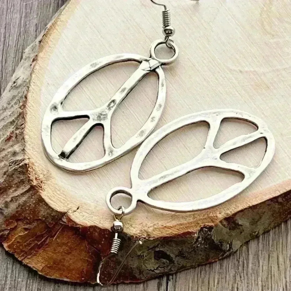 Peace sign hippie earrings hippy accessories silver bohemian retro jewel… - Picture 1 of 9